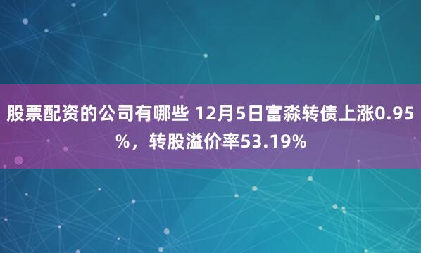 股票配资的公司有哪些 12月5日富淼转债上涨0.95%，转股溢价率53.19%