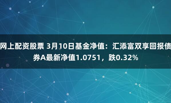 网上配资股票 3月10日基金净值：汇添富双享回报债券A最新净值1.0751，跌0.32%